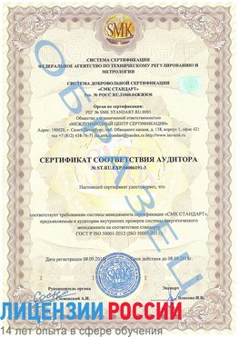 Образец сертификата соответствия аудитора №ST.RU.EXP.00006191-3 Маркс Сертификат ISO 50001
